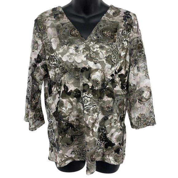 Alfani Women Top Blouse Size XL Extra Large Floral Lace V-Neck Blouse 3/4 New - Picture 5 of 10